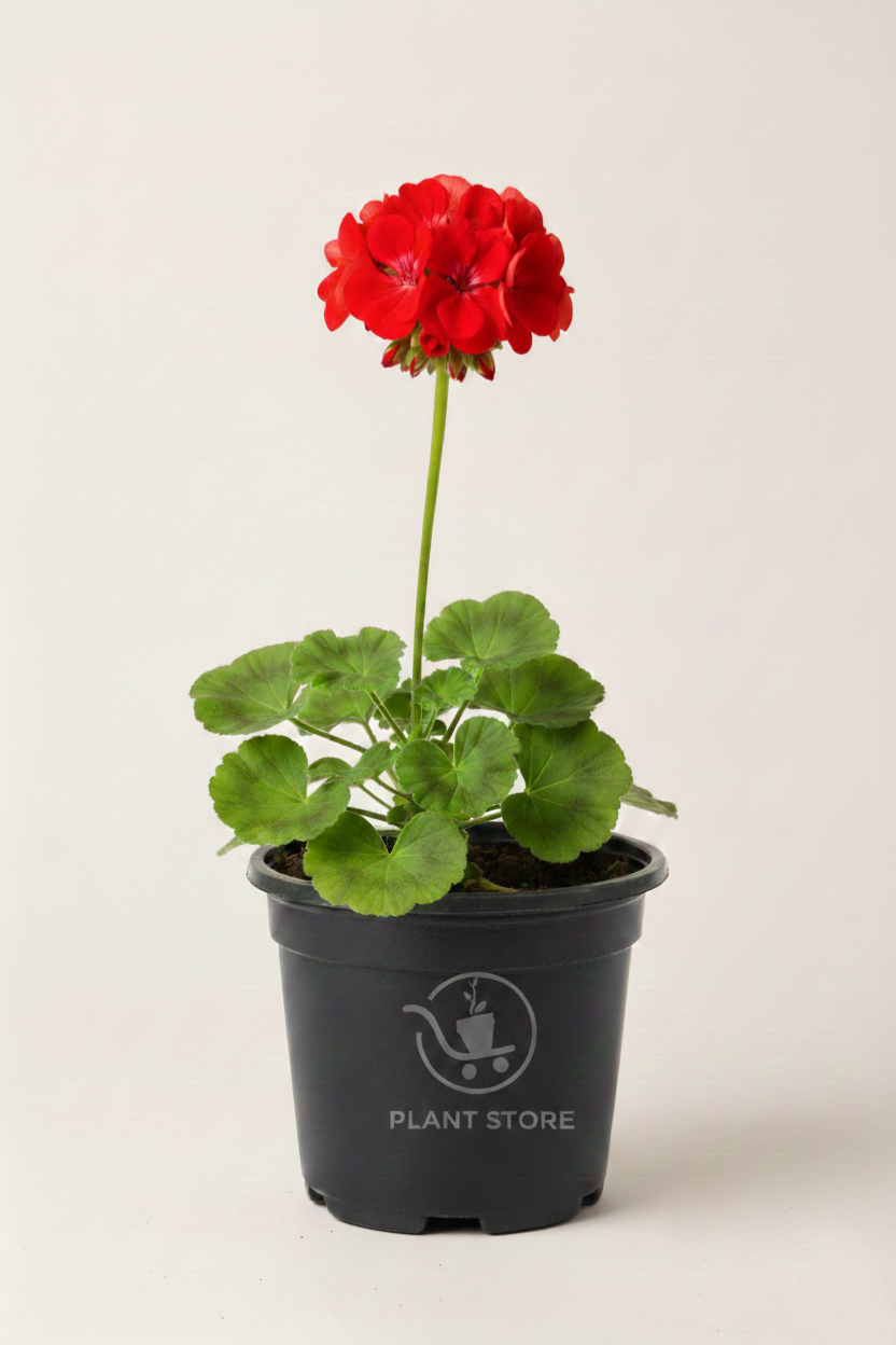 نبتة إبرة الراعي Geranium بزهور حمراء في أصيص أسود