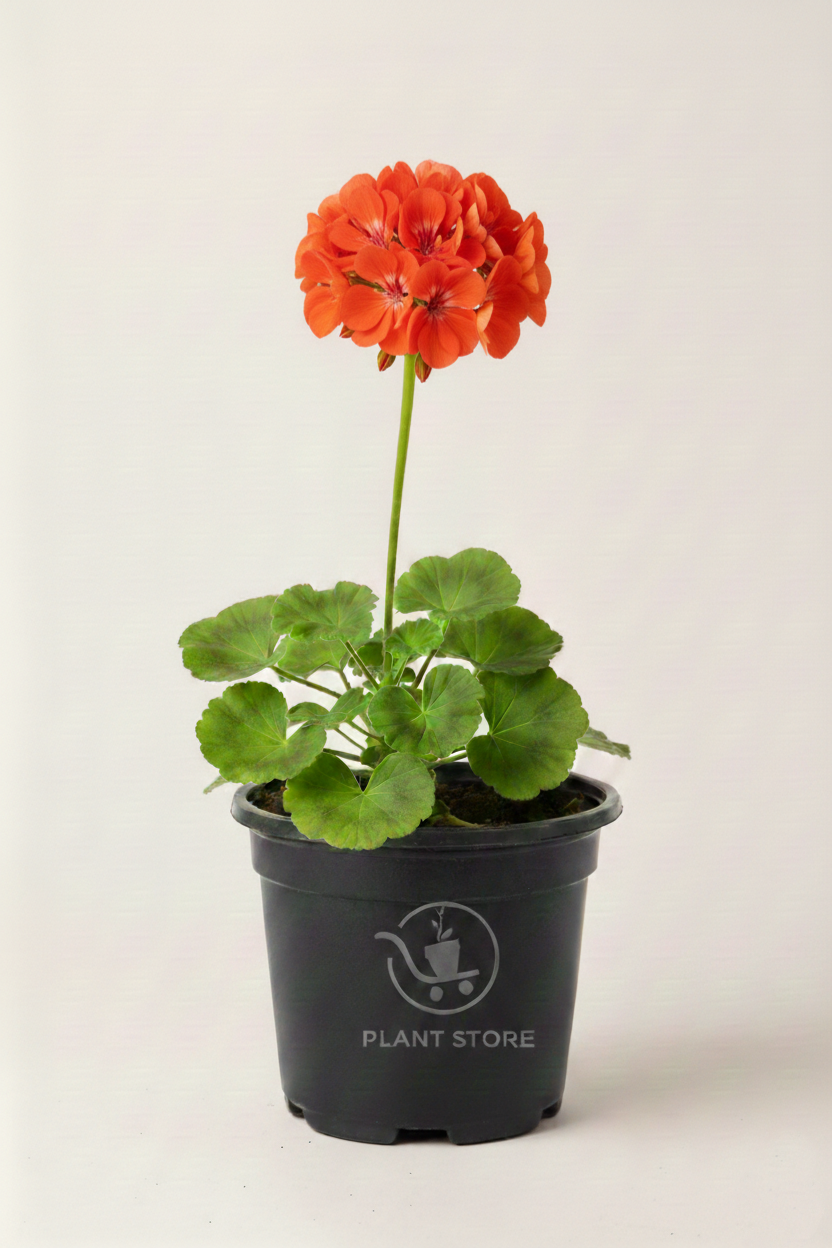 نبتة إبرة الراعي Geranium بزهور برتقالية في أصيص أسود