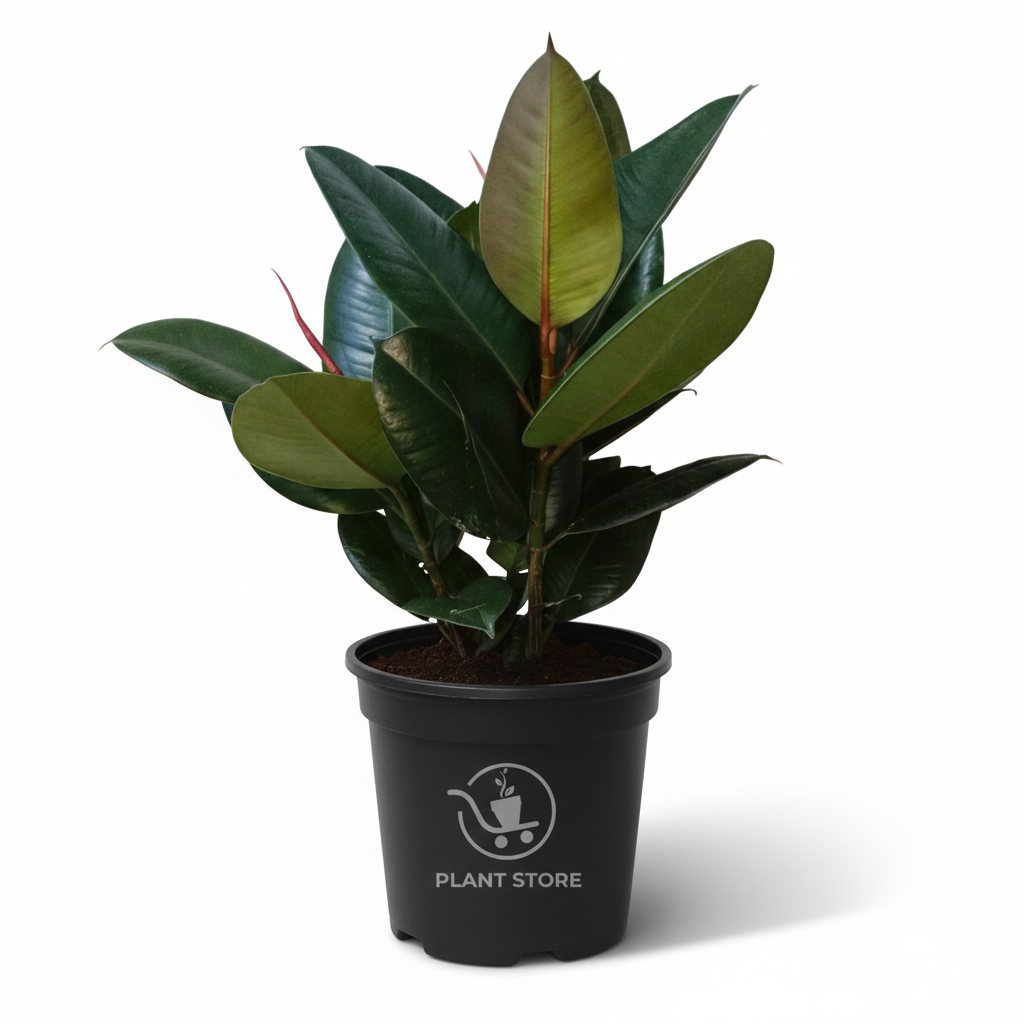 نبتة Ficus Elastica في أصيص أسود بأوراق خضراء لامعة